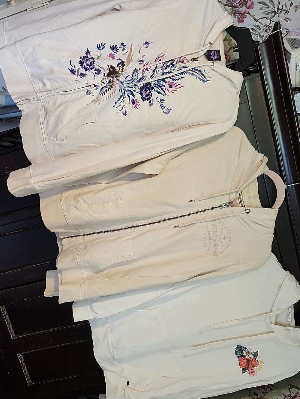Lucky Brand & O'Neill Cream Embroidered Zip & Pullover Hoodie